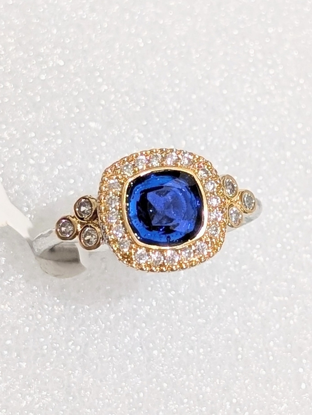 NWT Bomb Party LC 2.5ct Dark Blue Sapphire Halo CZ Rhodium Gold Plated Sz10 Ring